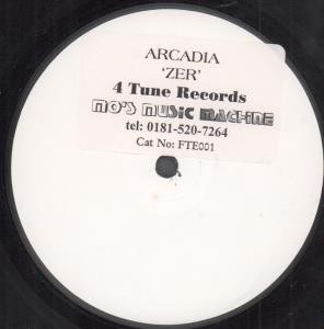 Arcadia (Dance) Zer 12'' vinyl UK 4 Tune info-stickered white label in generic