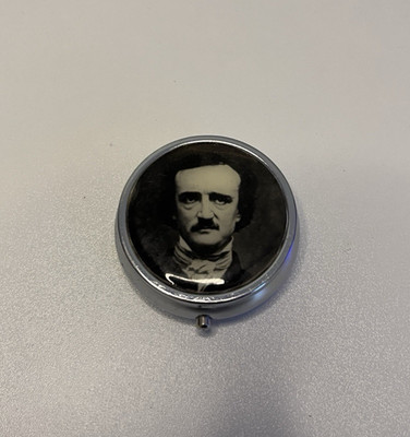 Edgar Allan Poe Portrait Pillbox Trinket Box 3 Section Compartment