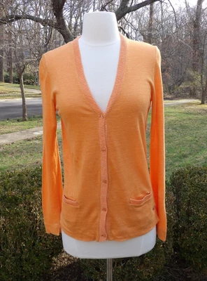 Loro Piana Orange Linen Cardigan Sweater Size 38