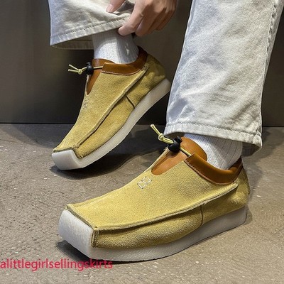 Men's Suede Leather Shoes Square Toe Flats Casual Loafers Moccasin Retro Loafers