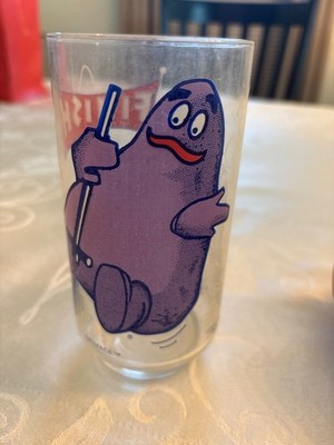 McDonald's 1977 Vintage Grimace Glass Cup Action Series. Excellent