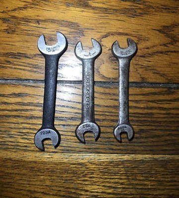 3 Antique Billings Vintage Tool Set Open End Wrench 723A 1/2 3/8 723 7/16 1101