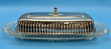 Vintage Butter Dish Silver Plated Lid & Glass Bottom w handles Serving Holiday