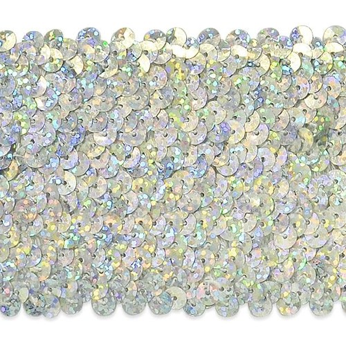 10 Yards of 8 Row Starlight Hologram Stretch Sequin Trim, Silver