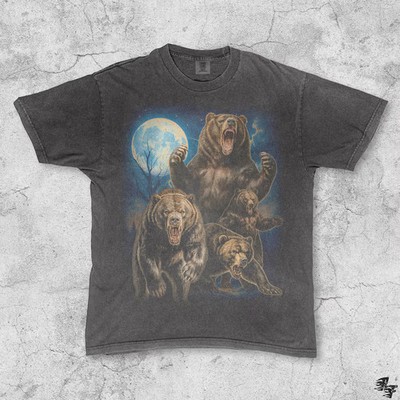 Roaring Grizzly Bear Moon Retro Animal Comfort Tee