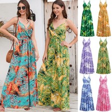 Womens Floral Long Summer Beach Casual Holiday Swing Maxi Dress S-2XL