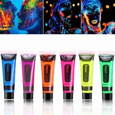 6 Pcs Glow in the Dark Face Body Paint,Blacklight Neon Face Body Paints,Eas...