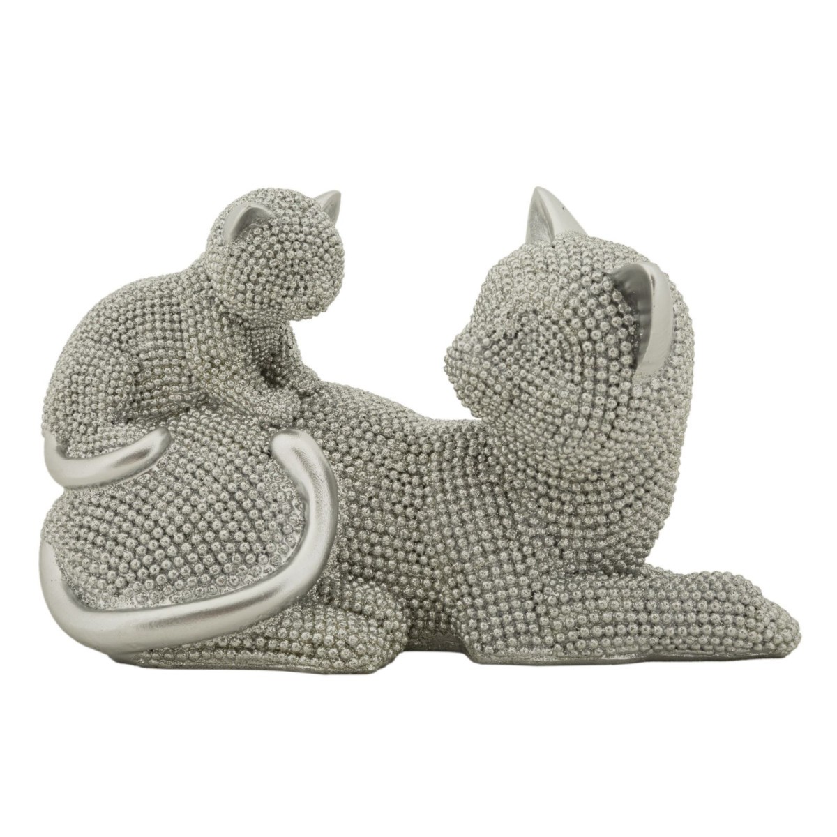 Statuette maman chat et chaton Sparky 19cm argent idée cadeau amoureux des chats