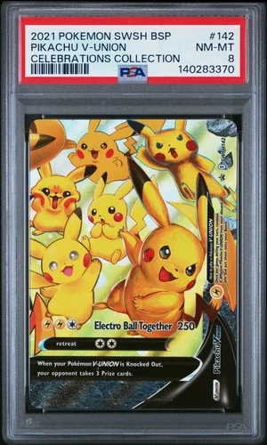 2021 POKEMON SWSH BLACK STAR PROMO CELEBRATIONS COLL #142 PIKACHU V-UNION PSA 8