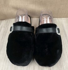 Kate Spade Cici Faux Fur Jeweled Buckle Black Slide Mule Flats 9.5B Quiet Luxury