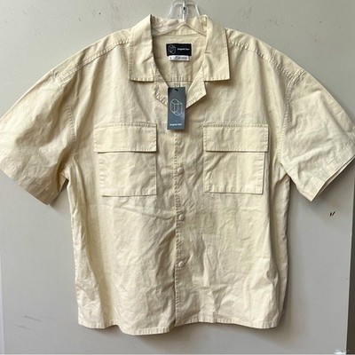 Original Use Short Sleeve Button Down Utility Shirt Mens Large Cream NWT