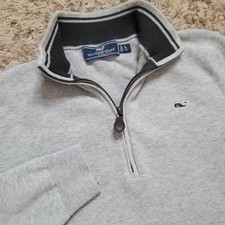 Vineyard Vines Quarter Zip Pullover Boys Large 16 Gray Cotton Whale Logo Sweater