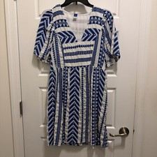 Old Navy Blue White Geometric V-Neck short Dress Mediterranean Small