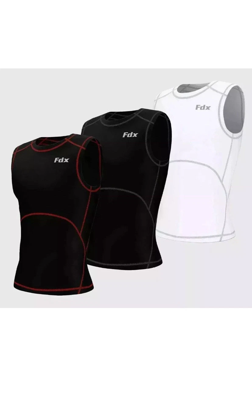 FDX Mens Compression Base Layer Top Sleeveless Thermal Cycling Shirt Pack Of 3