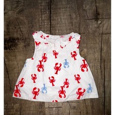 Janie and Jack Baby Girls White Red Lobster Print Sleeveless Ruffle Top 3-6 M