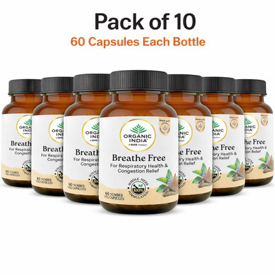 Organic India Breathe Free 60 Veg Capsules Ayurvedic Herbal Wellness 10 Pack