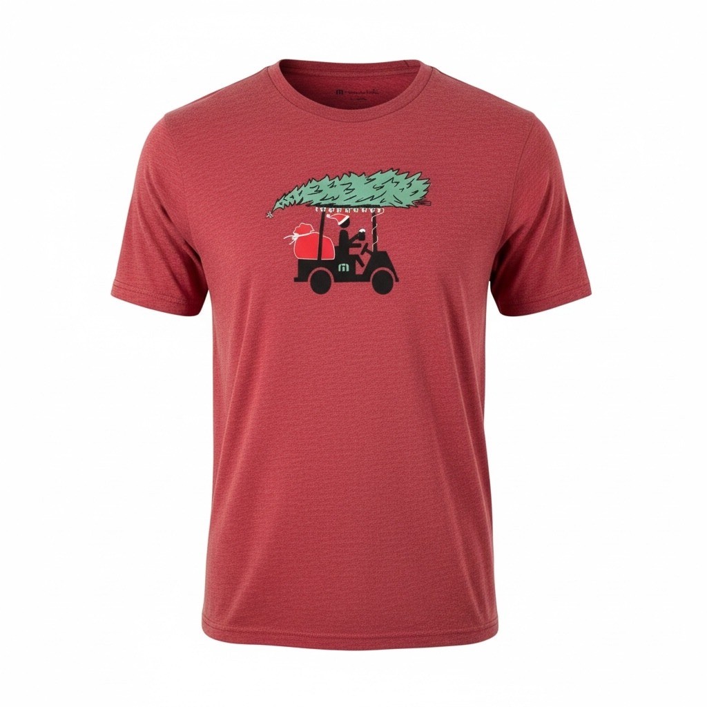 TravisMathew Mens Christmas Golf Cart T-Shirt Heather Red Graphic Tee Large