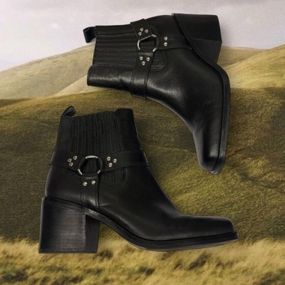 Whimsigoth Moto Grunge Goth Steve Madden Wells Leather Harness Chunky Boots