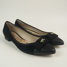 Sam Edelman Lizzy Ballet Flats 9.5 Black Suede Leather Gold Bow Preppy Twee