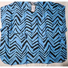 Winlar Kaftan Lounger One Size Blue Black Chevron Zigzag V-Neck Short Caftan NWT