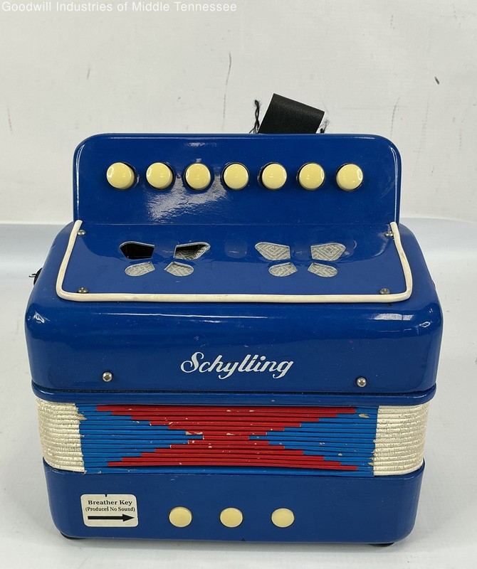 Vintage Schylling Blue Kids Accordion 7 Key Musical Toy Junior Instrument