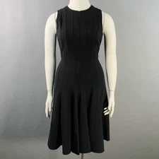 AKRIS Size 10 Black Wool Blend Zip Up Knee Length Sleeveless Tulip Dress