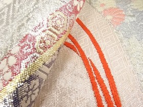7493490: JAPANESE KIMONO JAPANESE FUKURO OBI / WOVEN FLOWER ROUNDEL