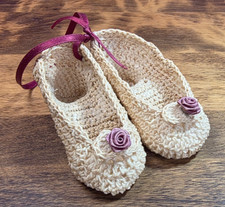 Vtg  Ornament Crochet Shoes High Heels Granny Cottage core 3.5" READ