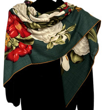Bufanda delgada de doble cara con estampado de camelia colorido de 51"x51" 40 % seda 60 % lana 130 cm