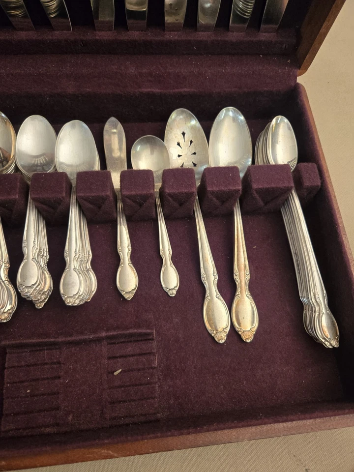 88 Piezas ESPEJO PRECIOSO Cubiertos Plateados SERVICIO PARA CAJA 12 Wm Rogers 1954 Foto 4 de 4