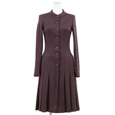 Chanel Vintage Dress No Collar Pleated Coco Logo Size 36 Women's 01A P18026