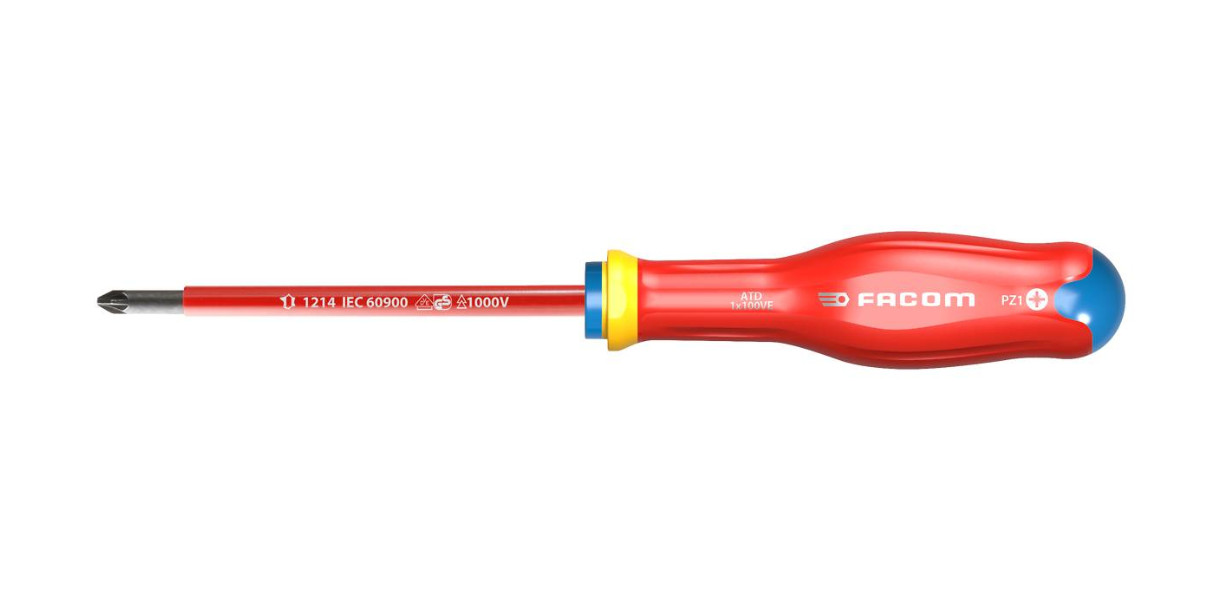 Facom ATD1X100VE  Protwist 1000v VDE Insulated Screwdriver Pozi PZ1 x 100mm