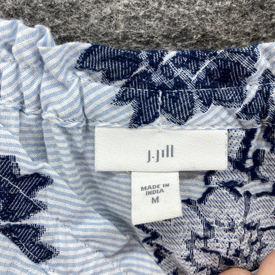 Блузка женская J. Jill M средняя синяя с цветочным узором без рукавов круглый вырез широкий ремень - Изображение 3 из 4