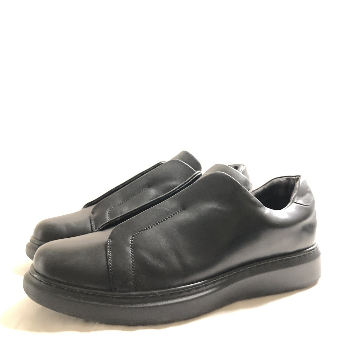 Karl Lagerfeld Men Black Leather Low Top Lace-up Sneaker Shoes Size US 10M  Rare