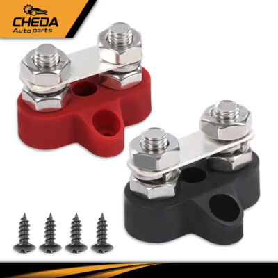 Red & Black Junction Block Power Post Insulated Terminal Stud Battery 5/16'' Ring