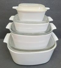 Corning Ware 8 Piece Lot Set Winter Frost White Casserole Dishes Lids EXC