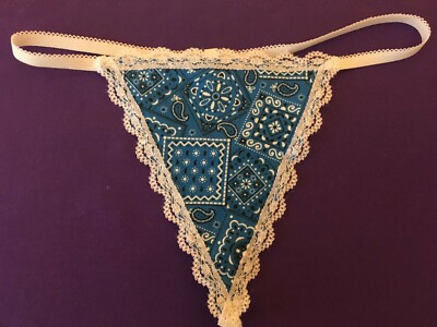 Womens BLUE BANDANA Cowgirl Gstring Thong Sexy Lingerie Underwear