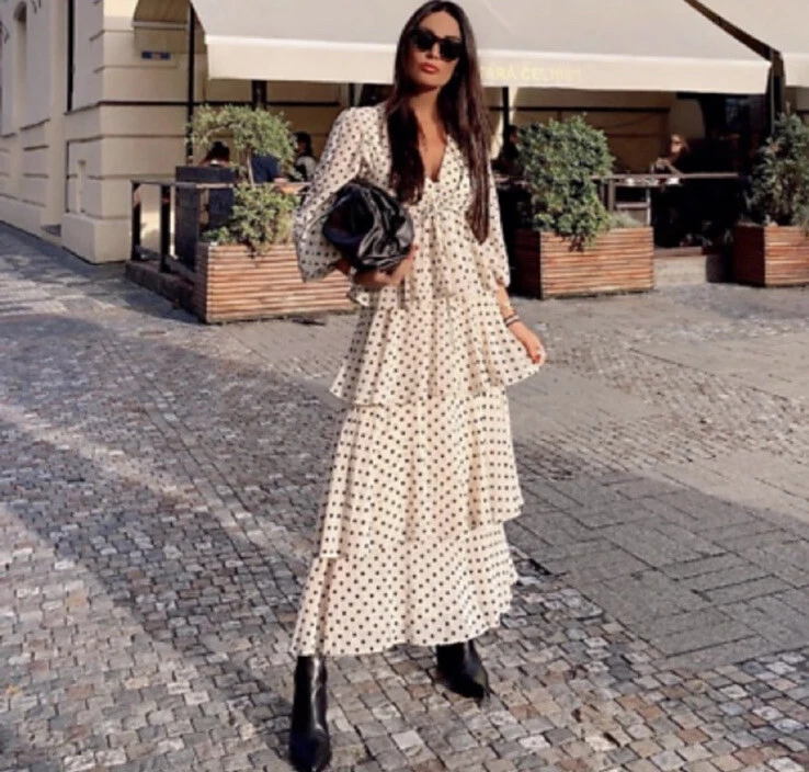 Zara Cream Polka Dot Tiered Maxi Dress Bloggers' Fave Sold Out