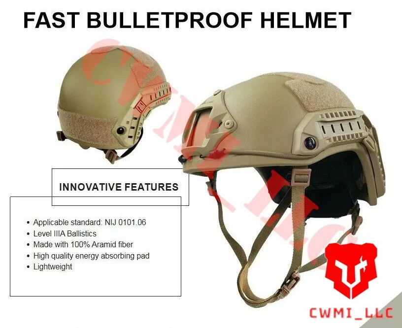 NIJ Level IIIA Bulletproof Ballistic Helmet - FAST & MICH - Made w/ Kevlar - Image 4 of 4