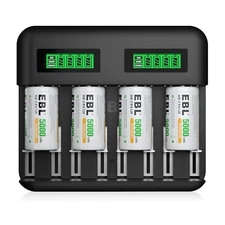 EBL 4 Pack C Size C Cell NiMH Rechargeable Batteries 1.2V + Battery Charger