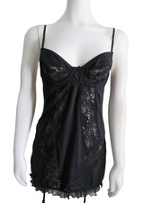 Fredericks Of Hollywood Seduction Black Full Length Chemise Garter Lingerie Sz.M