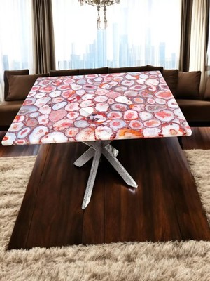 Radiant Orange Agate Stone Slab Coffee Table, Kitchen Island Countertop table