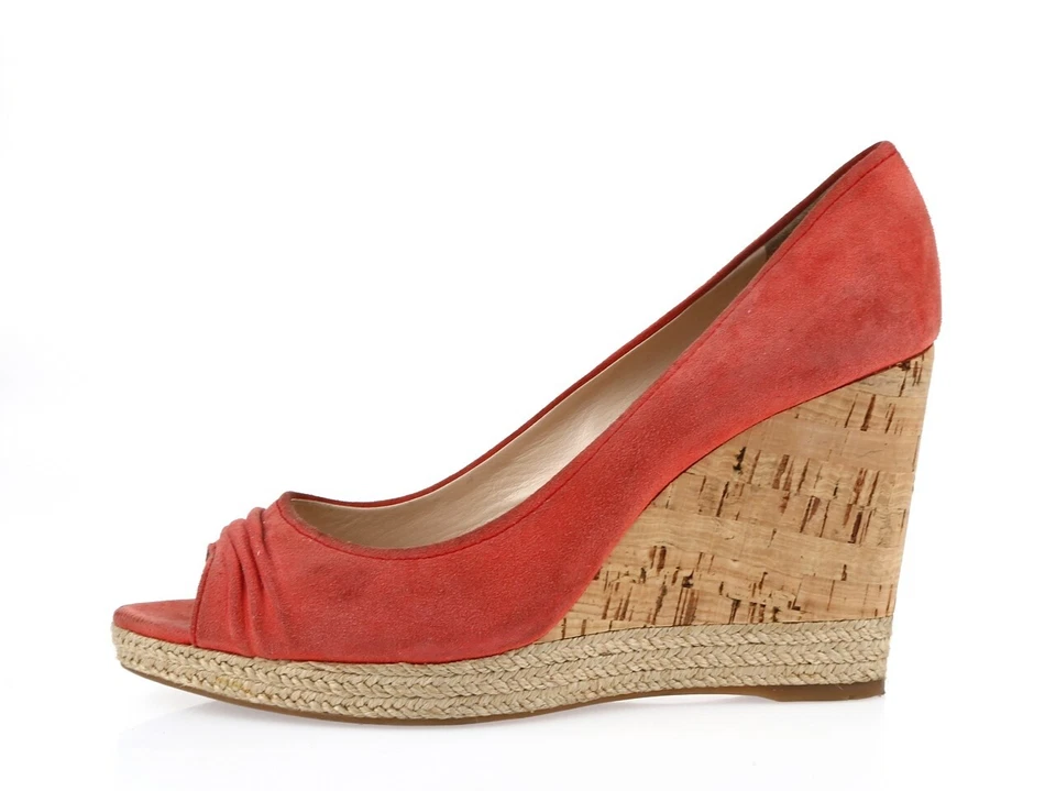 Zapatos de salón Prada para mujer coral naranja gamuza sin cordones punta abierta cuña alpargata talla 39 Foto 2 de 4