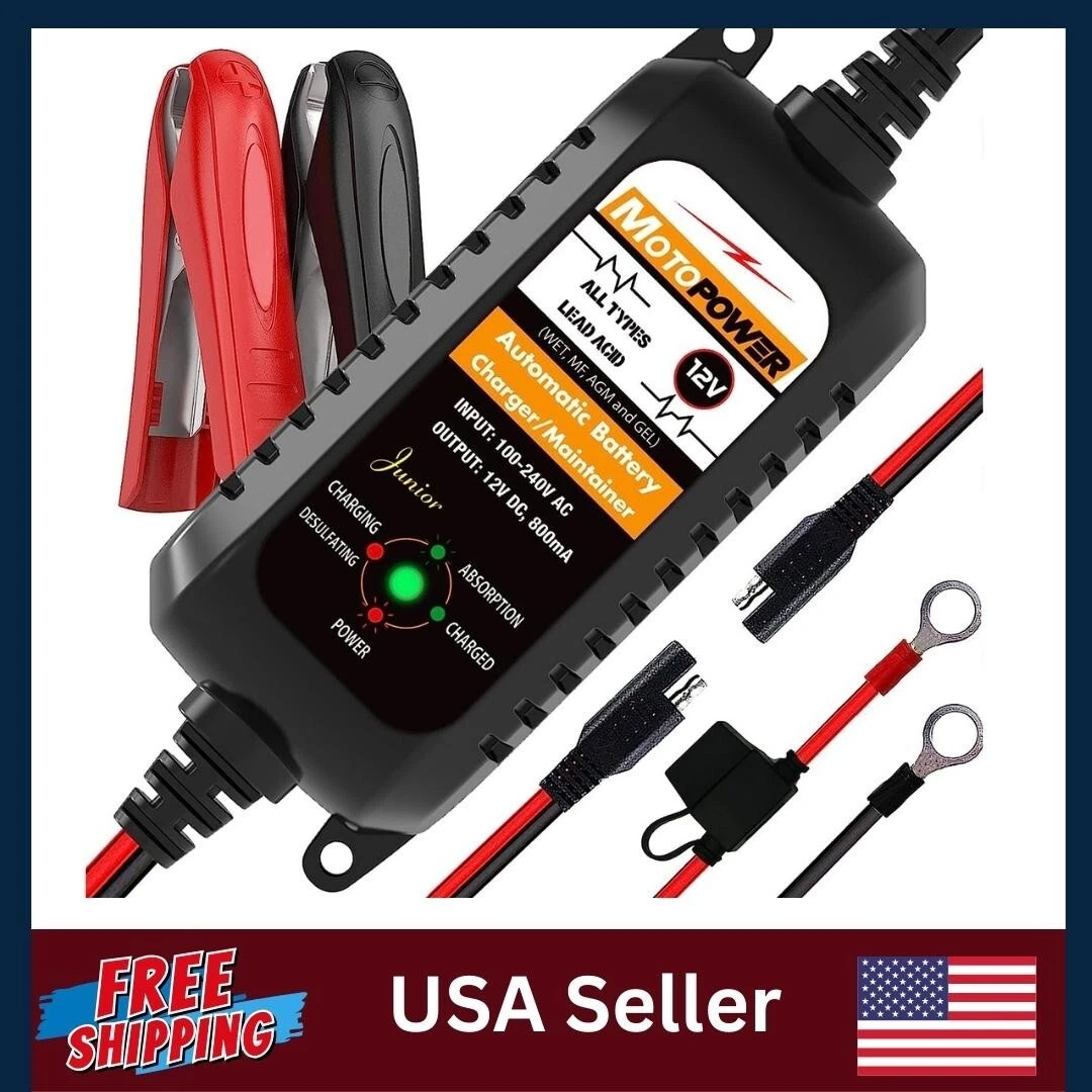 MotoPower MP00205A 12V 800mA Fully Automatic Battery Charger, Maintainer-USA