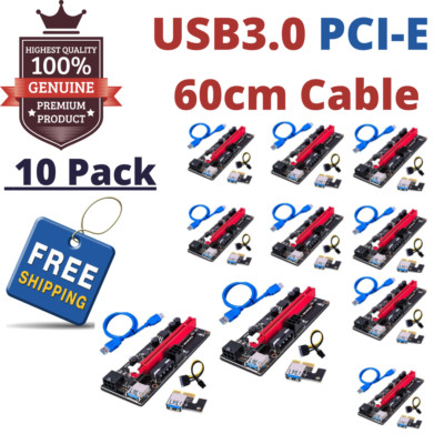 10 Pack PCI-E 1x to 16x Powered USB3.0 GPU Riser Extender Adapter Card VER 009s