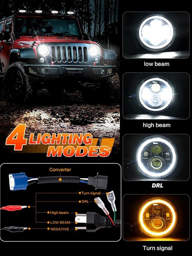 Pair For Porsche 911 912 914 924 928 944 7" Round LED Headlights Hi/Lo Beam DRL - Picture 8 of 9