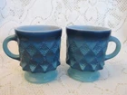 Two Vintage Fire King Blue Kimberley Coffee Cups