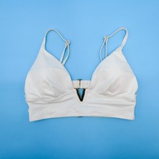 Victorias Secret White Metal Logo Large Triangle Padded Bikini Top Swimsuit New