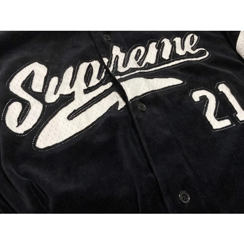 SUPREME Velour Baseball Jersey Black 20AW Black Short Sleeve shirt  