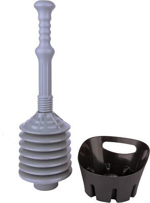 JS Jackson Supplies Grey Bellows Accordion Toilet Plunger w/ Black Storage 13360